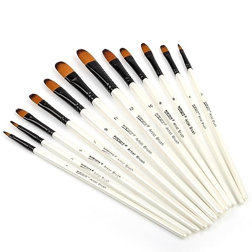 Dainayw 12 PCS Filbert Paint Brushes Set, Artist Brush for Acrylic Oil Watercolor Gouache Artist Professional Painting Kits with Synthetic Nylon Tips - WoodArtSupply