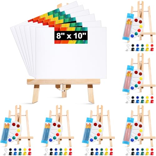 Yeaqee 84 Pcs Professional Painting Set with 6 Wooden Easel, 6 Canvases, 6 Palette, 6 Mini Acrylic Paint, 6 Packs of 60 Brushes, Painting Supplies - WoodArtSupply