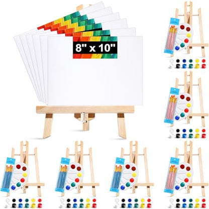 Yeaqee 84 Pcs Professional Painting Set with 6 Wooden Easel, 6 Canvases, 6 Palette, 6 Mini Acrylic Paint, 6 Packs of 60 Brushes, Painting Supplies - WoodArtSupply