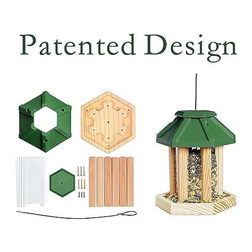 Cedar Alpha Gazebo Style Silo Bird Feeder DIY Kit for Kids - Cedar Wood Construcion - Longtime Durability - Patented Design - Going Green Roof