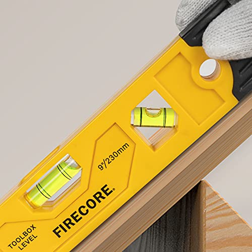 Firecore Magnetic Torpedo Level, 9-Inch Shockproof Toolbox Level with 3 Bubble Spirit Level 45 90 180 Degree - WoodArtSupply