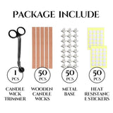BELMAKS 151PCS Candle Making Set – Wooden Candle Wicks with Metal Base for Candle Making Smokeless Wood Wicks for Candles with Candle Wick Trimmer BELMAKS