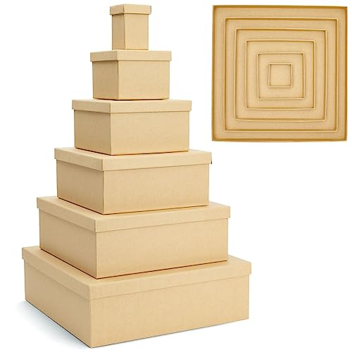 Bright Creations 6-Pack Decorative Nested Boxes with Lids, Assorted Sizes, Square Nesting Gift Box, Large to Small, Thick Paper Board, Stackable Gift - WoodArtSupply