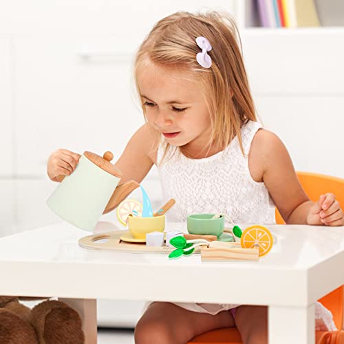 Asweets Wooden Tea Set for Little Girls,Tea Party Set Play Kitchen Accessories for Kid Playset Pretend Toddler Tea Set Toy Asweets