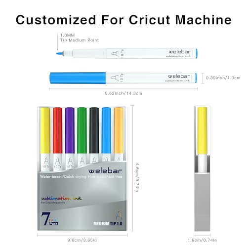 Welebar 1.0 Tip Infusible Pens for Cricut Maker/Maker 3/Explore 3/Air 2/Air, 7 Pack Assorted Sublimation Ink Pens for Mugs, T-shirt, DIY Crafts Welebar