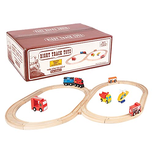 Wooden Train Track 52 Piece Set - 18 Feet Of Track Expansion And 5 Distinct Pieces - 100% Compatible with All Major Brands Including Thomas Wooden Right Track Toys