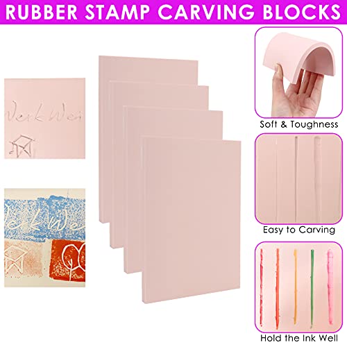 WerkWeit [12PCS] Rubber Carving Blocks Linoleum Block with Cutter Tools Stamp Making Kit Linoleum Cutter with 6 Types Blades and 12-Pack Carving WerkWeit