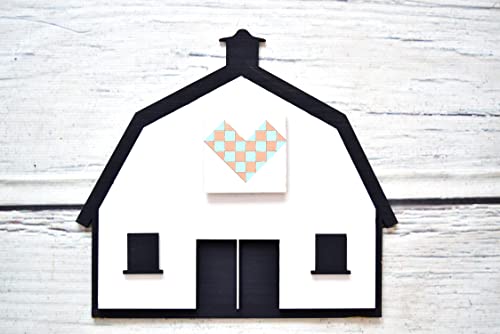 Barn with Wooden Quilt Square Design Cutout Unfinished Wood Shape Style, Interchangeable Sign and Wreath Kit Quilting Blocks