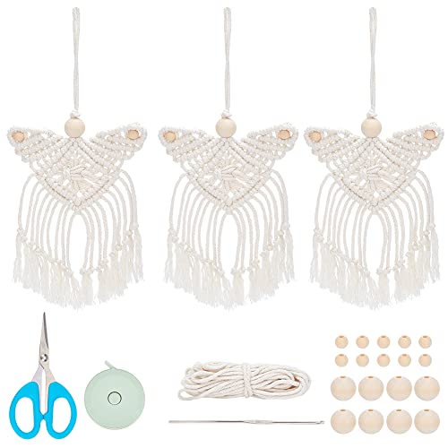 ORIGACH 3 Sets DIY Macrame Angel Kit, Boho Macrame Angel Wall Hanging Ornament, Angel with Heart Shaped Wings Macrame DIY Kit Tutorial for Adults - WoodArtSupply