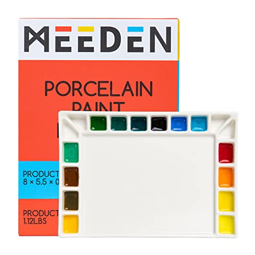 MEEDEN 18-Well Porcelain Artist Paint Palette, Mixing Art Ceramic Watercolor Paint Palette for Watercolor Gouache Acrylic Oil Painting, Rectangle 8 - WoodArtSupply