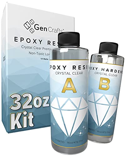 GenCrafts 32 oz Epoxy Resin Kit - Crystal Clear and Perfect for Silicone Molds, Jewelry Art, Coating, Tumblers, and More - for use with Additives - WoodArtSupply