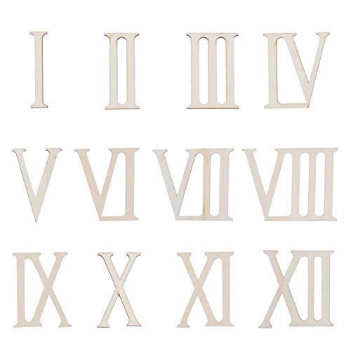 Supvox 24 Pcs Unfinished Wood Letters Roman Numerals Shapes Wooden Slices Wood Numerics Numbers Ornaments for Arts and Crafts 7cm SUPVOX