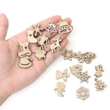 yueton 100PCS Mini Christmas Tree Snowflakes Stars Moose Bells Hats Socks Angels Christmas Unfinished Blank Wood Pieces Wood Slices Wood Chips yueton