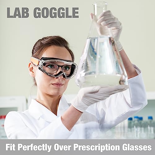 MELASA Industrial Grade Safety Goggles, Anti Fog Clear Lens Lab Goggles Fit Over Glasses for Men and Women Eye Protection MELASA