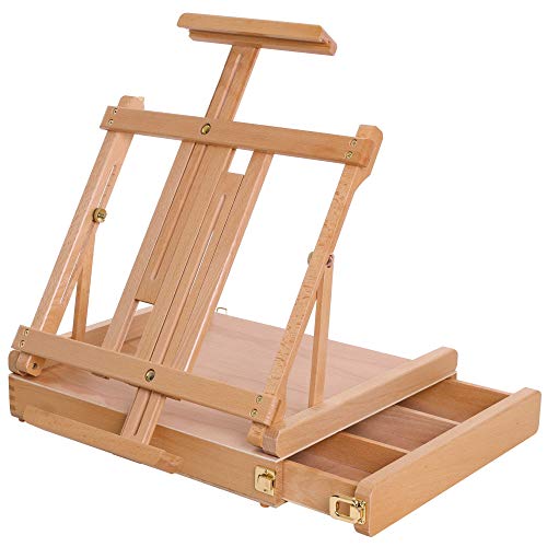 U.S. Art Supply La Jolla Large Adjustable Wood Table Sketchbox Easel, Premium Beechwood - Portable Wooden Artist Desktop Drawer Case - Store Organize - WoodArtSupply