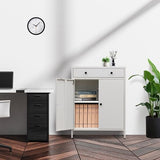 YEEZER Metal Storage Cabinet, Multipurpose Storage Cabinet and 1 Drawer, 2-Tier Office Cabinet for Home, Living Room, Gym, Apartment (White) YEEZER