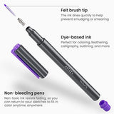 ARTEZA Felt Tip Pens, Set of 12 Bright Brush Tip Calligraphy Pens for Note Taking, Sketching, Cross-Hatching, and Outlining, Dye-Based Ink, ARTEZA