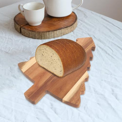 Amosfun Christmas Tree Charcuterie Board Wood Cutting Board Food Serving Tray Cheese Bread Pizza Snack Plate with Cutter for Vegetables Fruit Bread - WoodArtSupply