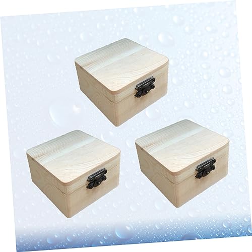 TEHAUX 3 Pcs Unfinished Wood Treasure Chest Memory Chest Wooden Jewelry Case Wooden Case with Antique Jewelry Organizer Unfinished Wooden Case Lock TEHAUX