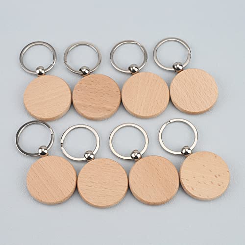 ASUNFO Pack of 20 Round Wood Blanks Keychain Unfinished Wooden Blank Key Chain Chains for Engraving Crafts Ornament ASUNFO