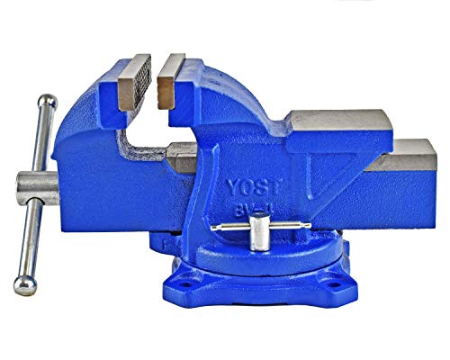 Yost Vises Tool 4-Inch Workshop Duty Bench Vise, Model BV-4, with 120-Degree Swivel Base, Blue - WoodArtSupply