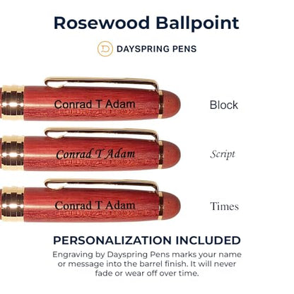 Dayspring Pens Personalized Wooden Pen Set | Engraved Rosewood Wood Ballpoint Gift Pen and Matching Wood Box. Custom Engraved for Any Occassion. - WoodArtSupply