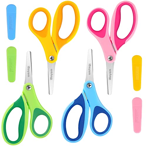 Kids Scissors, iBayam 5" Kid Scissors with Cover, Safety Small scissors, Student Blunt Tip Scissors for School Kids Age 4-7 8 9 10-12, Classroom - WoodArtSupply