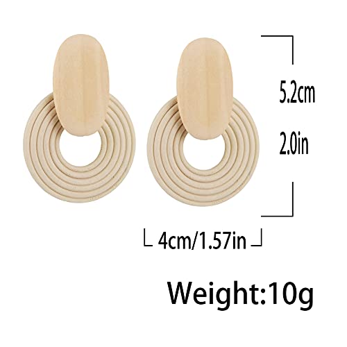 STWTR Women's Natural Wood Earrings Variety of Fashion Earrings Love Minimalist Retro Earring Set Natural Wood Hollow Round Earrings Arc STWTR