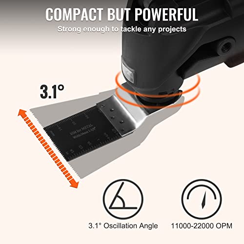 VEVOR Multitool Oscillating Tool Corded 2.5 Amp, Oscillating Saw Tool with LED Light, 6 Variable Speeds, 3.1° Oscillating Angle, 11000-22000 OPM, VEVOR