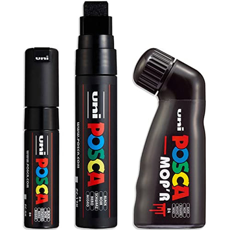 Posca - Broad Nib Paint Marker Pens Set - MOP'R, PC-17K, PC-8K - Black Ink - Pack of 3 Posca
