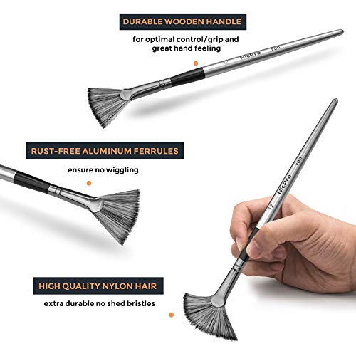 Nicpro Fan Paint Brushes 10 PCS Artist Painting Brush Set Soft Anti-Shedding Nylon Hair Wood Short Handle for Acrylic Watercolor Oil Painting Nicpro