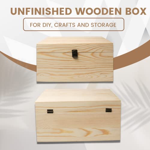 VIKOS Products 13.8x9.9x6.7-Inch/ 3.33-Gal. X-Large Unfinished Wooden Box for DIY Crafts & Storage with Hinges & Retro Front Clasps - Natural Pine -