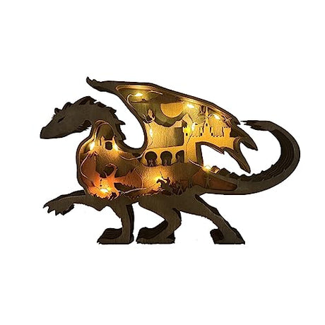 Edlike Lighted Wooden Dragon Figurine Decor with 3D Castle Wall Art Edlike