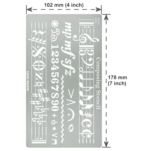 Aleks Melnyk No.424 Metal Stencil, Song Writer's Composing Template for Music Notes, 1 PC, Large Symbols, Bullet Journaling, Bookmark, Engraving Aleks Melnyk