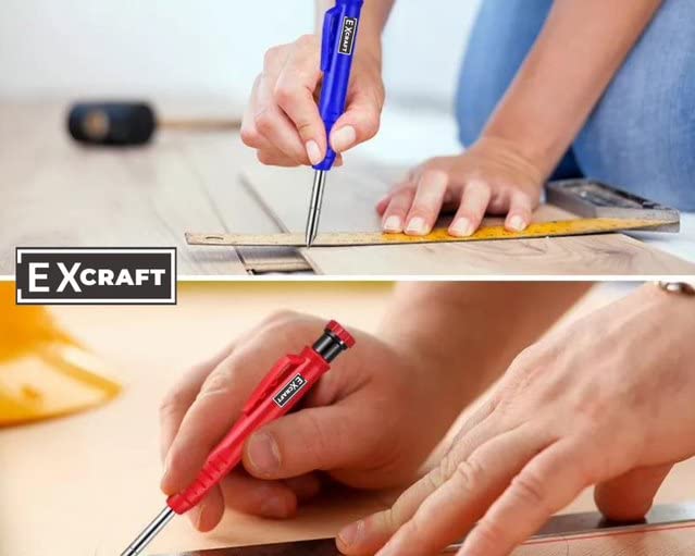 EXcraft Mechanical Carpenter Pencils, 2 Pack, 6 Refills Deep Hole with Built-in Sharpener For Architect Construction Carpentry Making Scribe Tools WoodArtSupply