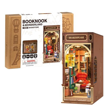 ROBOTIME Book Nook Kit for Adults Vintage Decorative Bookend DIY Miniature House Bookshelf Insert Decor with LED Retro Wooden Puzzle Craft Hobby ROBOTIME