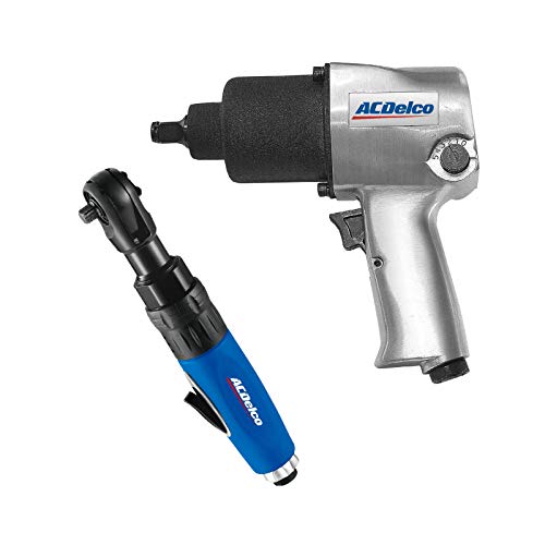 ACDelco ANI405A-NK1 Pneumatic Heavy Duty Twin Hammer ½” 5-Speed Impact Wrench & 3/8” Ratchet Wrench Combo Tool Kit - WoodArtSupply