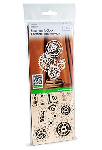 Ugears Steampunk Clock 3D Wooden Puzzle - Wooden Clock Mechanical Model Construction Set - DIY Model Kits for Adults - Ideal Christmas and New Year