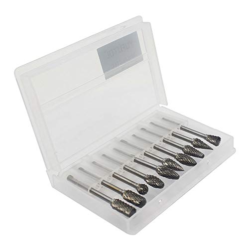 YUFUTOL Carbide Burr Set - 10pcs Double Cut Solid Carbide Rotary Burrs 3mm(0.118'') Shank Fits Die Grinder Drill for Woodworking,drilling Metal YUFUTOL