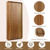 2 PCS Solid Acacia Wood Serving Trays Rectangular Wooden Serving Platters Natural Wooden Boards for Bar Coffee Party 15.7 * 7.08 inch Charmewood