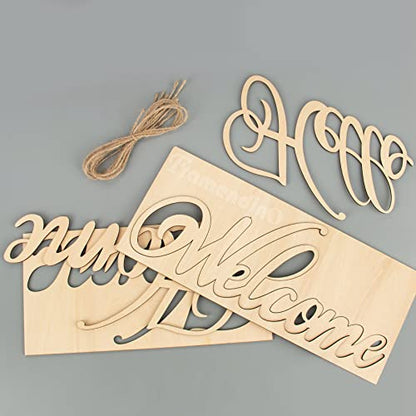 Framendino, 4 Pack Unfinished Wood Sign Natural Cutout Wooden Welcome Hello Home Love Sign DIY Block Words Letters Decorative Signs - WoodArtSupply