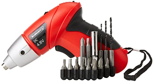 25-Piece Electric Screwdriver Set - Cordless Drill with LED Work Light, Automatic Spindle Lock, and Screw Driver Bits by Stalwart (Red) - WoodArtSupply