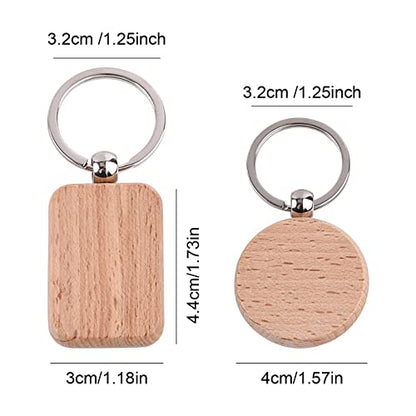 20 Pieces Wooden Keychain Blanks Wood Engraving Blanks Personalized Key Tags with Ring Unfinished Wood Keychain for DIY Craft Accessories