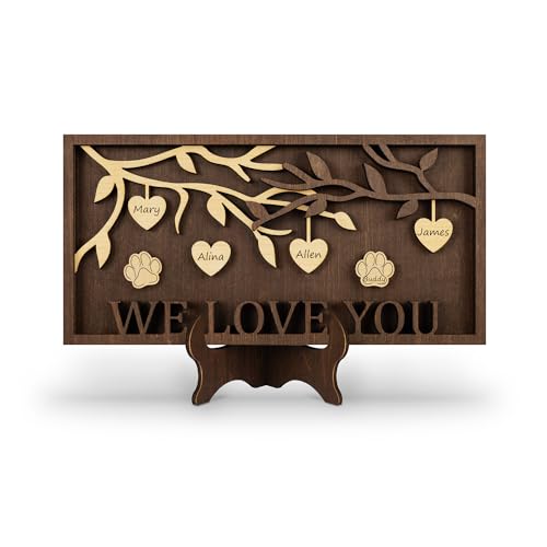 GIFT FOR MOM GRANDMA, WE LOVE YOU 3D Family Tree Sign Frame, Personalized 3-9 DIY Names Wooden Plaque Keepsake for DAD Parents, Friends, Teachers on ADDMES