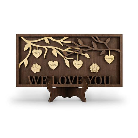 GIFT FOR MOM GRANDMA, WE LOVE YOU 3D Family Tree Sign Frame, Personalized 3-9 DIY Names Wooden Plaque Keepsake for DAD Parents, Friends, Teachers on ADDMES
