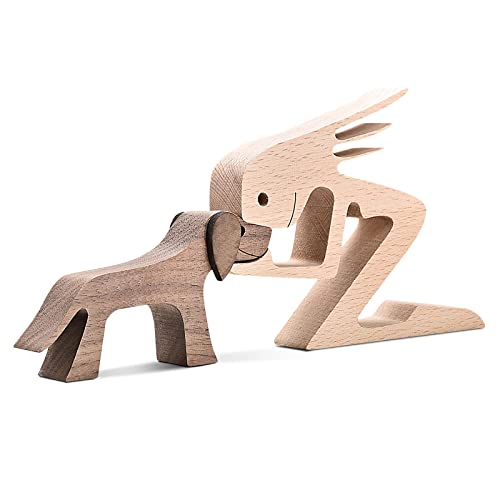 Handmade Wooden Dog Gift for Dog Lover,Wooden Carving Dog,Dog Statue Wood Small Decorations for Home,Office,Living Room - WoodArtSupply