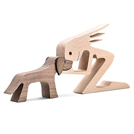 Handmade Wooden Dog Gift for Dog Lover,Wooden Carving Dog,Dog Statue Wood Small Decorations for Home,Office,Living Room iShine