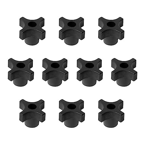 POWERTEC 5/16"-18 4 Point Knobs 10PK, Clamping Knobs with Steel Insert for T Track Bolts, Thumb Screw Threaded Knobs for T Track Accessories, Feather POWERTEC