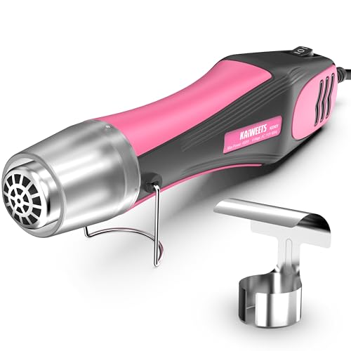 Mini Heat Gun for Crafting with 450W, KAIWEETS Small Dual Temp Hot Air Gun at 482°F/842°F, Equipped with 4.9Ft Cable and Reflector Nozzle for Shrink Wrapping, Candle Making, Soldering and DIY (Pink)