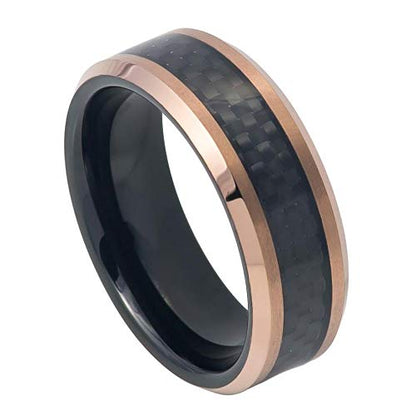 Free Personalized laser engraving Ring for Men and Ring for Women tungsten Band Rings 8mm Two-tone Black IP Inside Rose Gold IP Finish, Inlayed with - WoodArtSupply